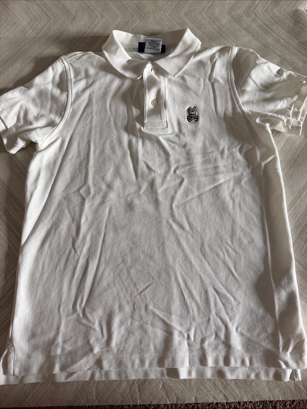 Psycho Bunny White Polo Shirt with Bunny Logo Size 3